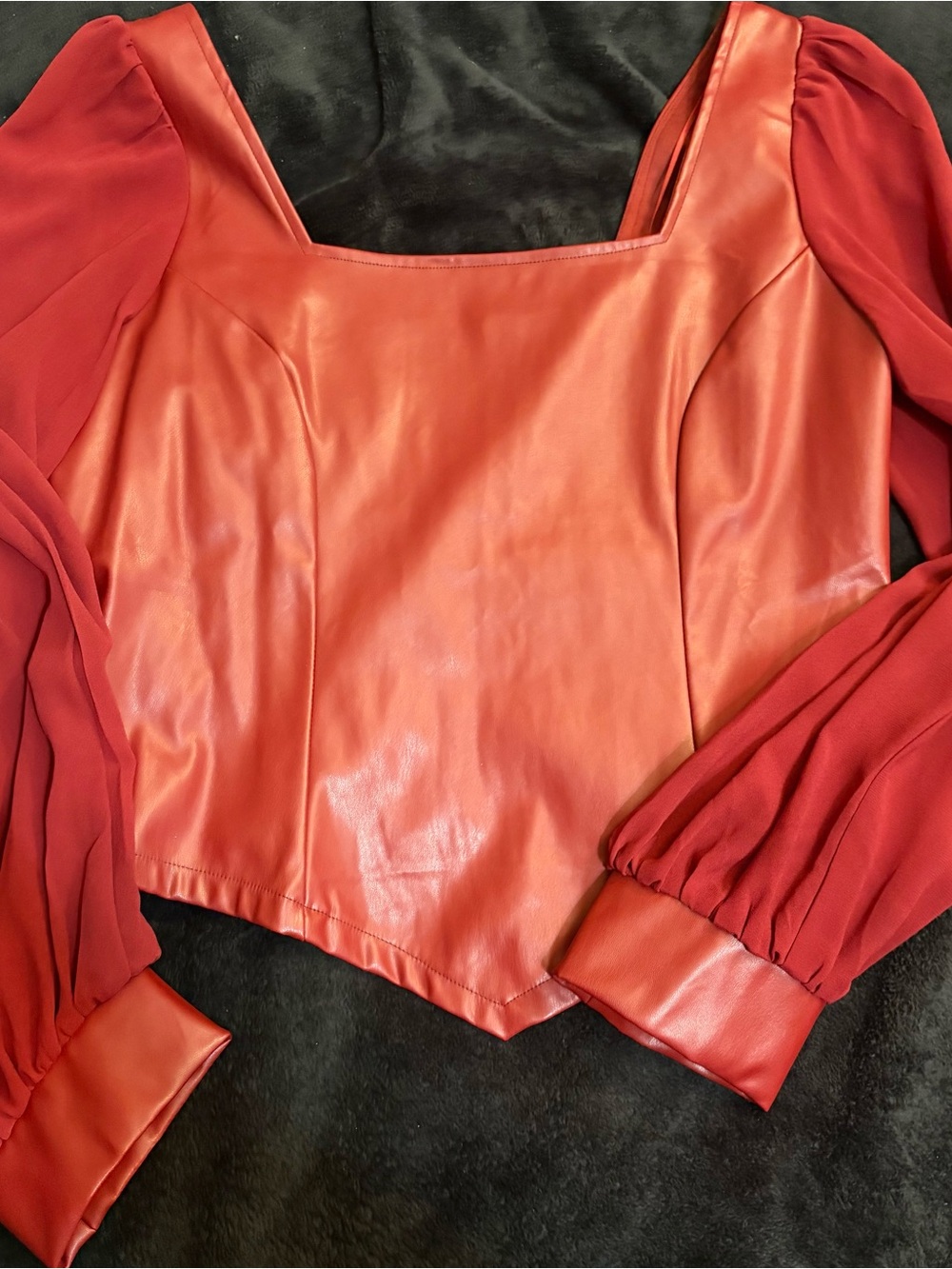 HYFVE Red Mixed-Media Square-Neck Crop Top